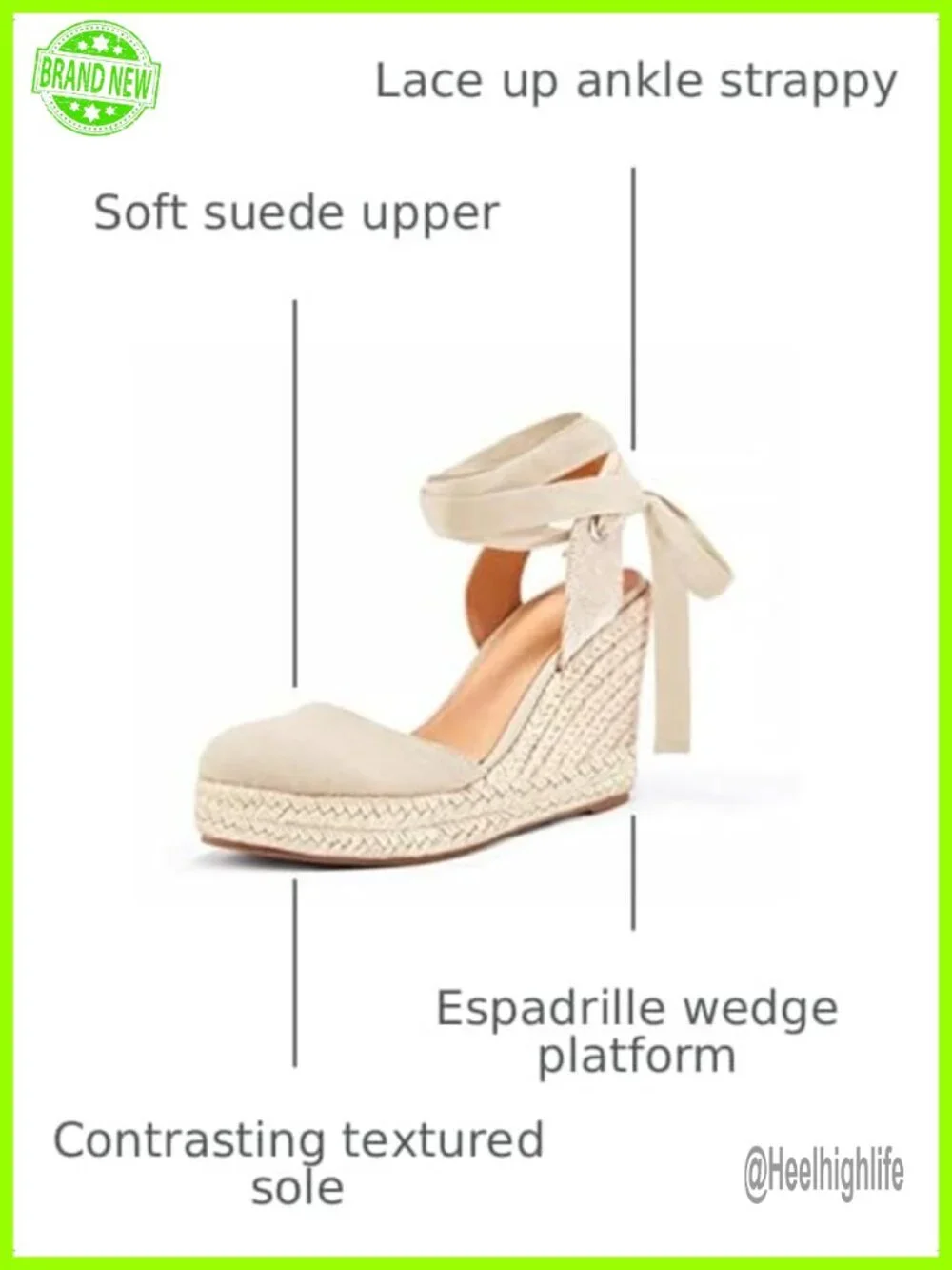 Espadrille Wedge Sandals Suede Faux Leather Lace Up Ankle Strappy Closed Toe